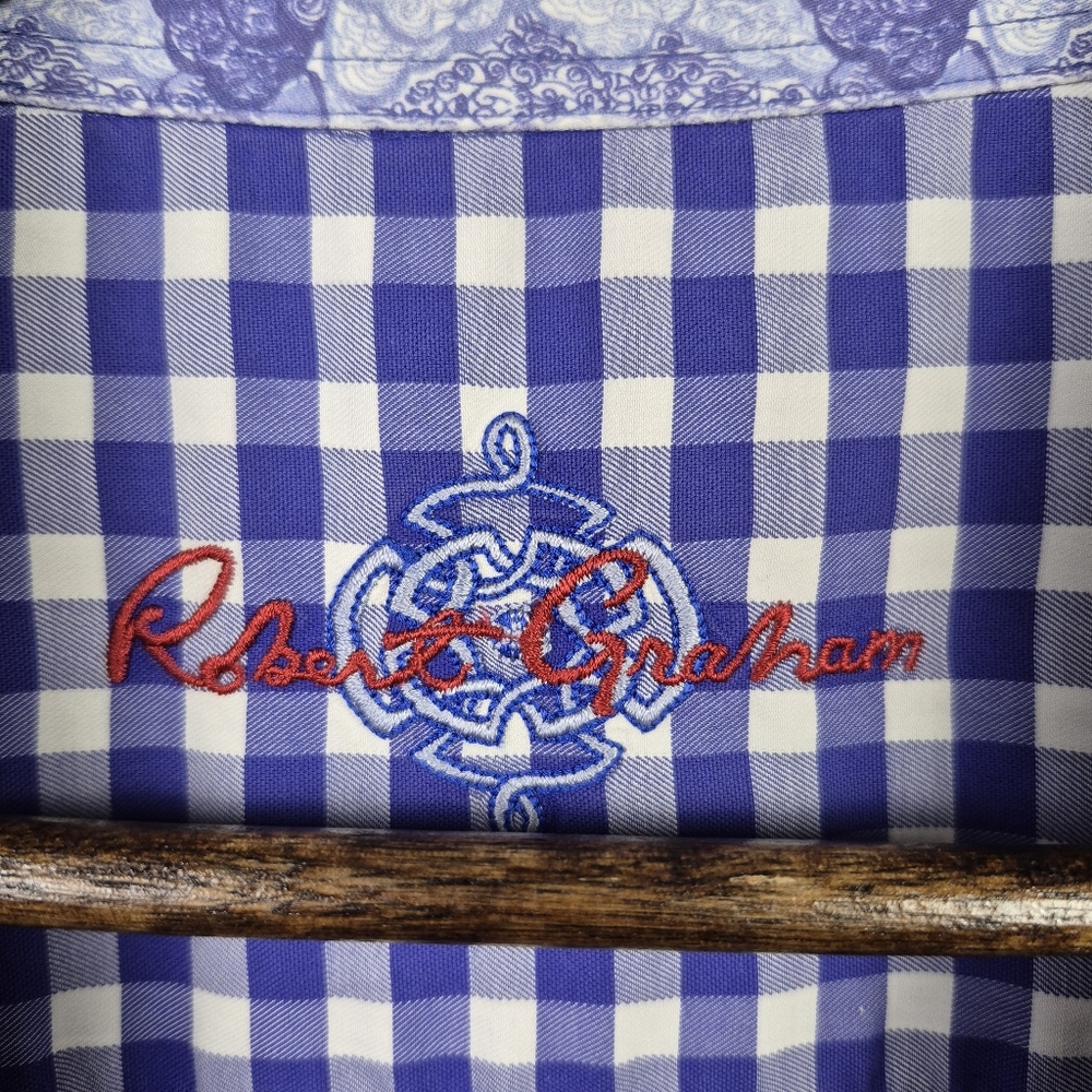 Robert Graham Purple‎ Gingham SS Button Up Shirt 3XL Preppy Spring Vibes Party - Picture 5 of 9